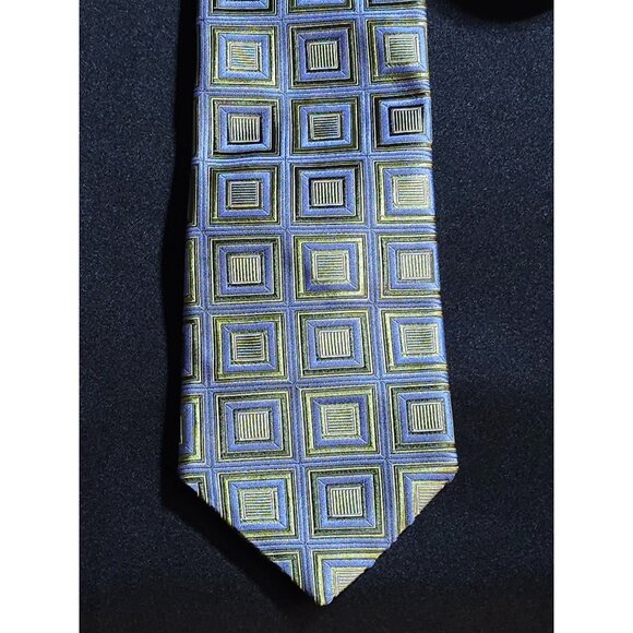 Vintage John W. Nordstrom Silk Tie Green & Blue Geometric Squares Pattern Made I - Picture 12 of 15